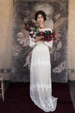 lace boho wedding dress long sleeve backless sheath bridal gown