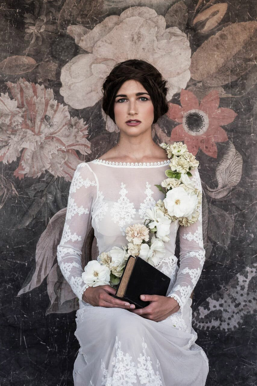 lace boho wedding dress long sleeve backless sheath bridal gown