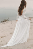 lace long sleeve wedding dresses chiffon beach bridal dress