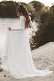 lace long sleeve wedding dresses chiffon beach bridal dress