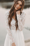 lace long sleeve wedding dresses chiffon beach bridal dress