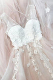 A-line V-neck Beach Wedding Dresses Backless Bridal Gown With Appliques PW125