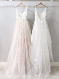 A-line V-neck Beach Wedding Dresses Backless Bridal Gown With Appliques PW125