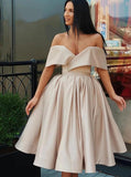off shoulder short simple prom dress satin homecoming graduation dress