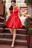 Simple Red Short Homecoming Dresses A Line Satin Party Dress GM07
