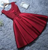 Burgundy Short Evening Dress Satin Lace A-line Short Homecoming Dress GM14
