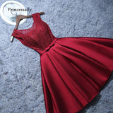 Burgundy Short Evening Dress Satin Lace A-line Short Homecoming Dress GM14