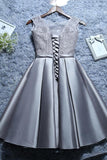 Burgundy Short Evening Dress Satin Lace A-line Short Homecoming Dress GM14