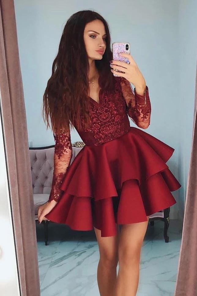 Burgundy Short Homecoming Dresses Short Prom Dress With Sleeves GM18