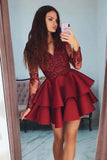 Burgundy Short Homecoming Dresses Short Prom Dress With Sleeves GM18