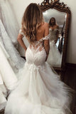 Stunning Off Shoulder Mermaid Lace Applique Wedding Dresses With Tulle Skirt PW132