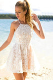 lace boho homecoming dresses halter neck lace cocktail party dress
