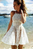 lace boho homecoming dresses halter neck lace cocktail party dress