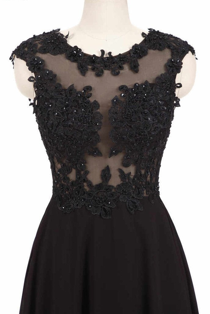 round neck lace applique top chiffon black red ombre prom formal dresses