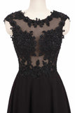 round neck lace applique top chiffon black red ombre prom formal dresses