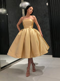 gold short prom homecoming dresses simple strapless 8th graduation dresses