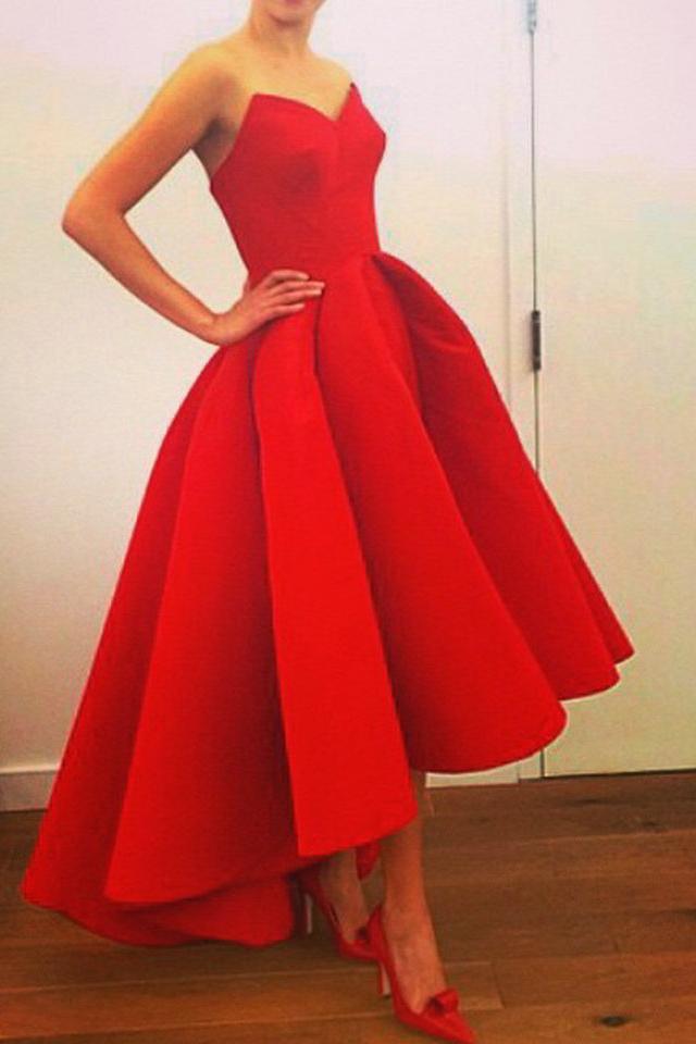 red short graduation dresses sweetheart high low prom dress