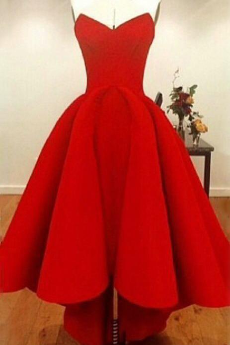 red short graduation dresses sweetheart high low prom dress