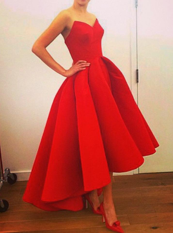 red short graduation dresses sweetheart high low prom dress