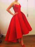 red short graduation dresses sweetheart high low prom dress