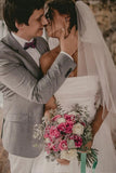 Simple Strapless Lace Wedding Dress Beach Bridal Gown With Slit PW119