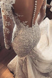 Sexy Mermaid Long Sleeve Lace Applique Wedding Dresses With Beading PW133