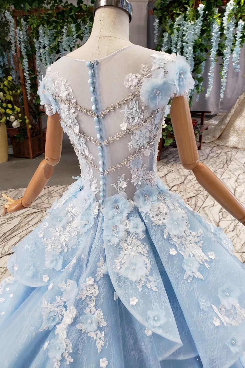 sky blue quinceanera dresses ball gown vintage wedding dress with appliques beading