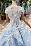 sky blue quinceanera dresses ball gown vintage wedding dress with appliques beading
