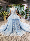 sky blue quinceanera dresses ball gown vintage wedding dress with appliques beading