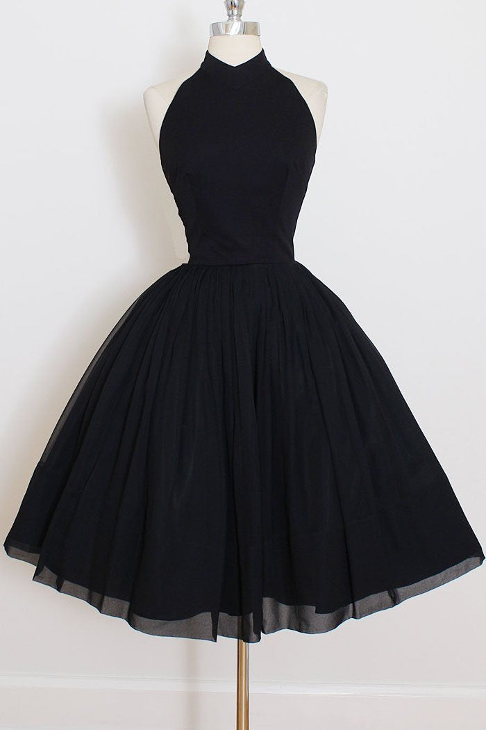 elegant black short prom dresses halter homecoming party dress