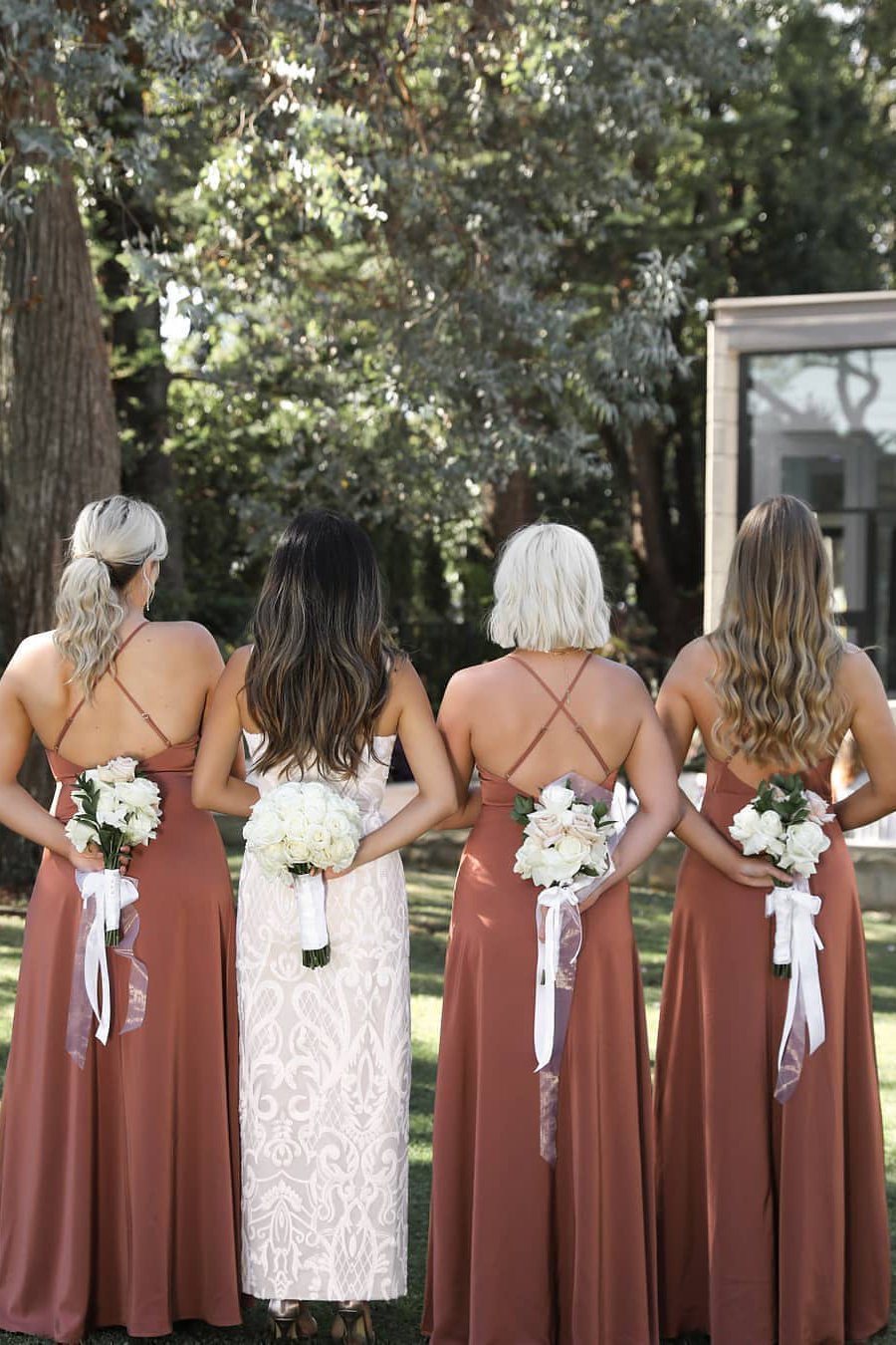 Sleek Simple Floor Length Bridesmaid Dresses Backless with Slit PB50