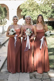 Sleek Simple Floor Length Bridesmaid Dresses Backless with Slit PB50