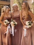 Sleek Simple Floor Length Bridesmaid Dresses Backless with Slit PB50