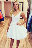 a line v neck white homecoming dresses simple short prom dress