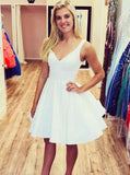 a line v neck white homecoming dresses simple short prom dress