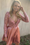 lace long sleeve v neck homecoming dresses short party dress