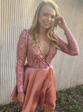 lace long sleeve v neck homecoming dresses short party dress