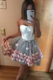 Strapless Short Prom Dresses Handmade Flowers Graduation Party Gown GM57