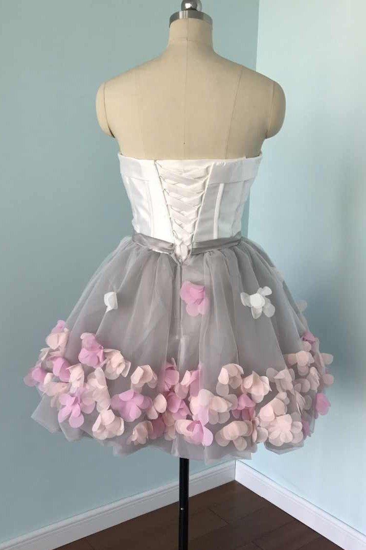 strapless short prom dresses handmade flowers graduation party gown