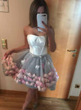 strapless short prom dresses handmade flowers graduation party gown
