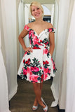 Off Shoulder Floral Print Short Prom Homecoming Dresses GM43