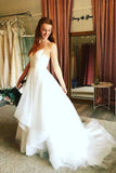 A-line V-neck Tulle Spaghetti Strap Wedding Dresses Boho Bridal Gown PW141