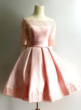 1/2 Sleeve Off Shoulder Short Prom Dress Pink Short Homecoming Dresses GM20