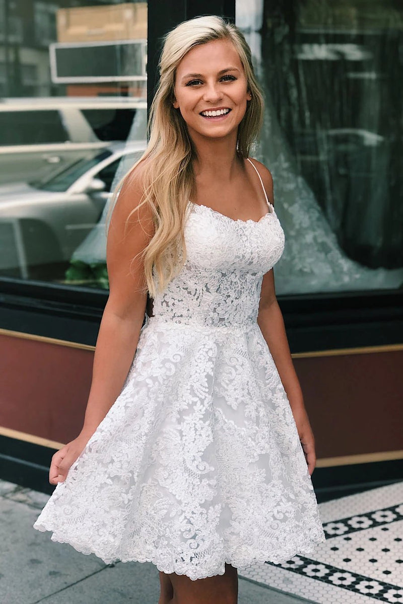 a line scoop lace homecoming dress criss cross backless short prom dress
