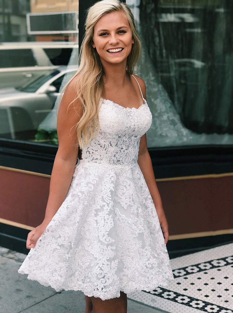 a line scoop lace homecoming dress criss cross backless short prom dress