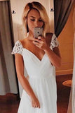 Simple Chiffon Wedding Dresses Bohemian Beach Bridal Gowns With Sleeves PW149