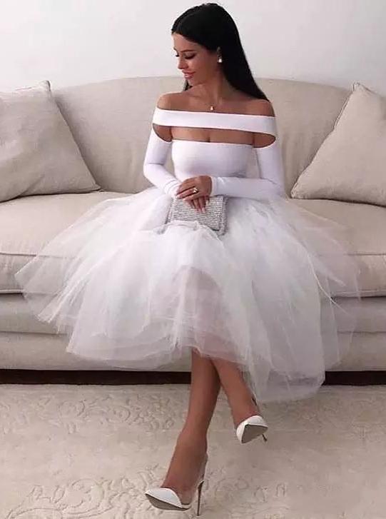 white homecoming dress for women long sleeve short evening party dress