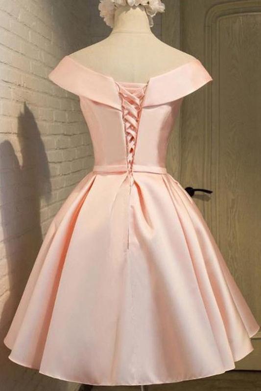 Princess Off Shoulder V-neck Satin Short Prom Homecoming Dresses GM05