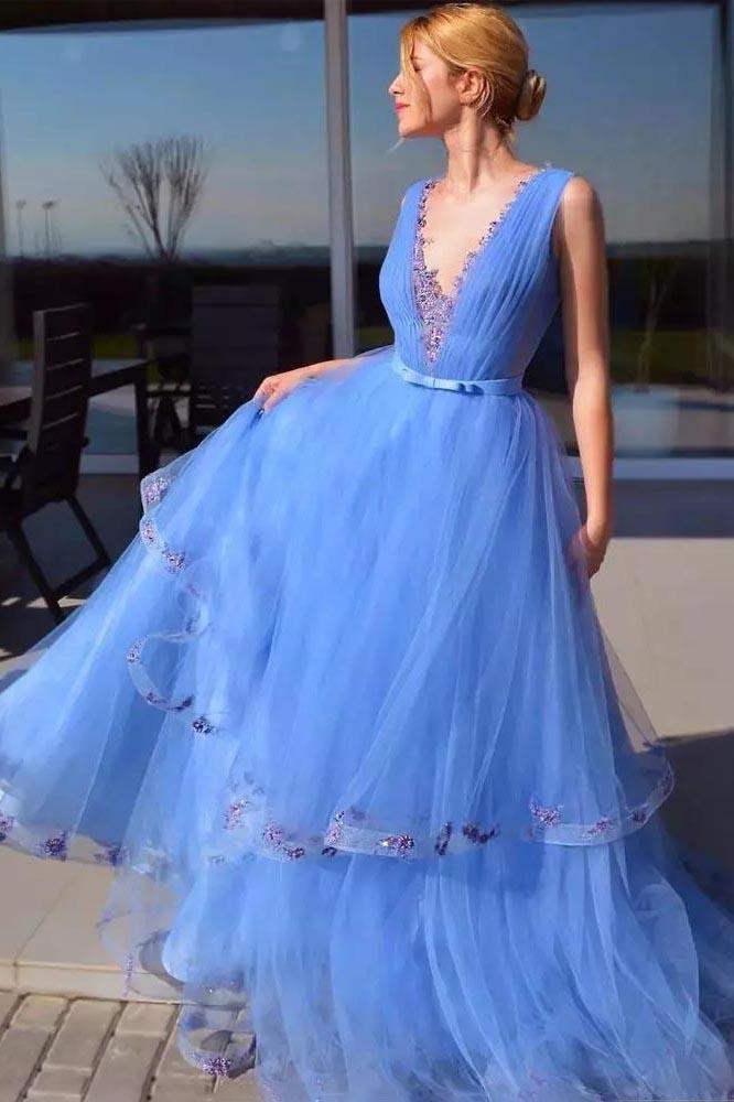 Cinderella Blue Prom Dresses Pageant Dress With Appliques MP188