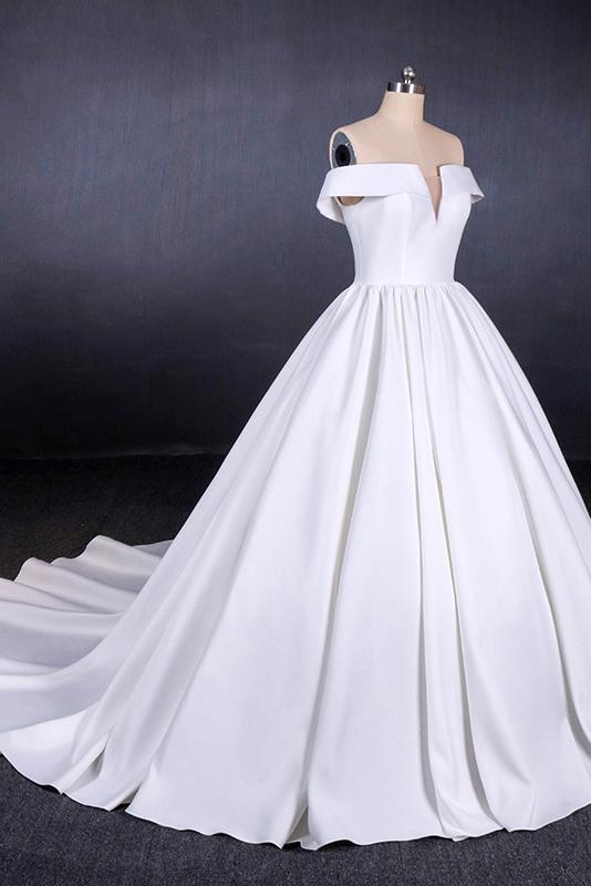 Off Shoulder Satin Simple Wedding Dresses Elegant Long Bridal Dress PW116